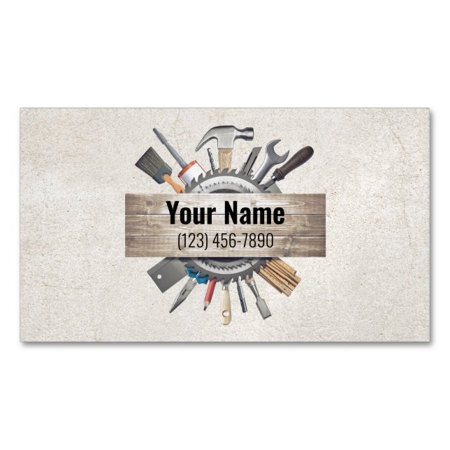 Customizable handyman contractor tools textured business card magnet (Front)