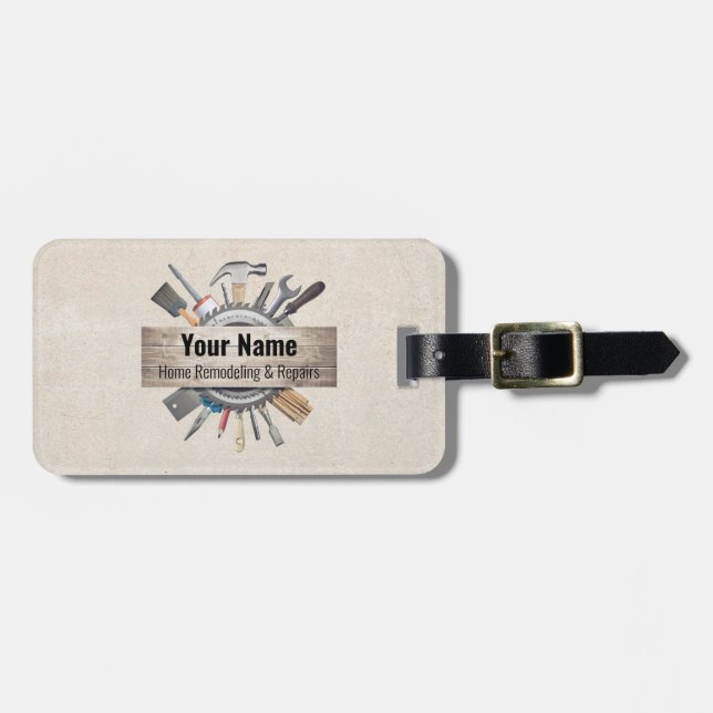 Customizable handyman contractor tools textured luggage tag (Front Horizontal)