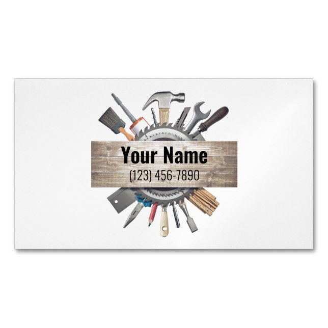 Customizable handyman contractor tools v1 business card magnet (Front)