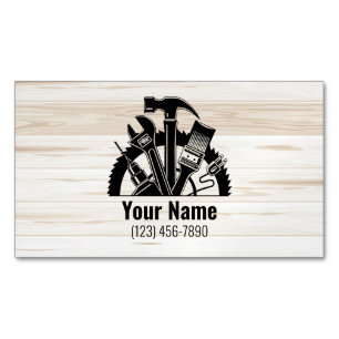 Customizable handyman tools wood business card magnet
