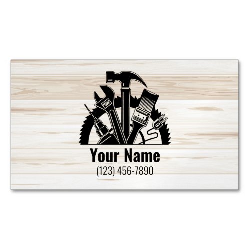 Customizable handyman tools wood business card magnet