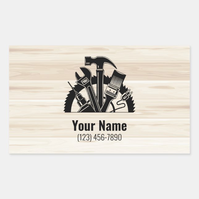 Customizable handyman tools wood rectangular sticker (Front)