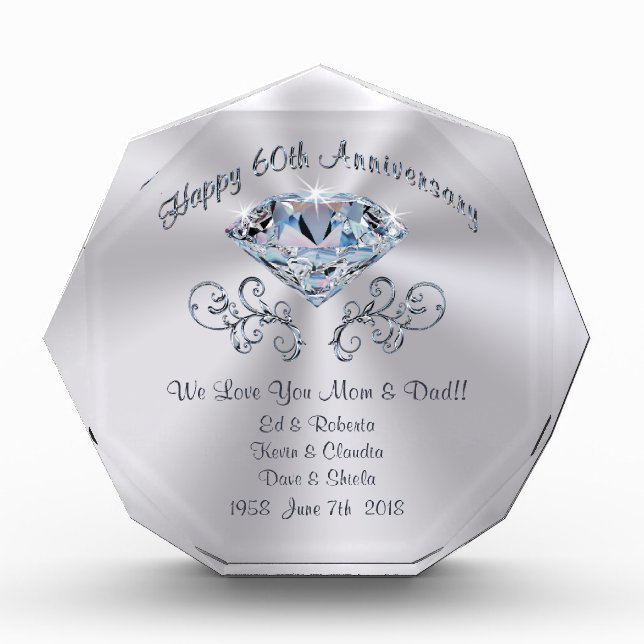 Customizable Happy 60th Anniversary Present Acrylic Award (Front)