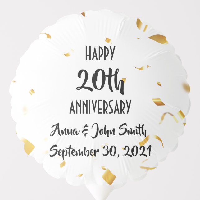 Customizable Happy Anniversary gold confetti Balloon (Front)