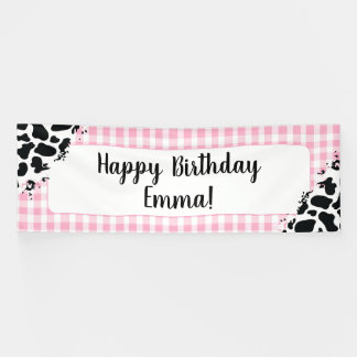 Customizable Happy Birthday Banner Pink Gingham