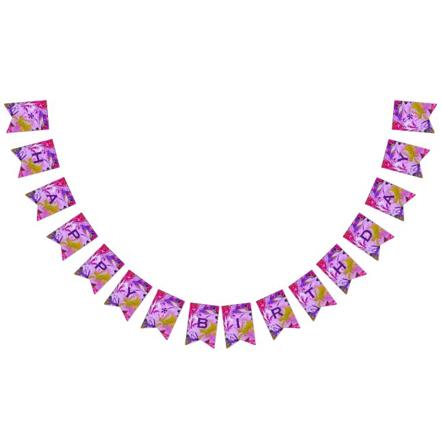Customizable Happy Birthday Purple & Abstract Bunting Flags (All)