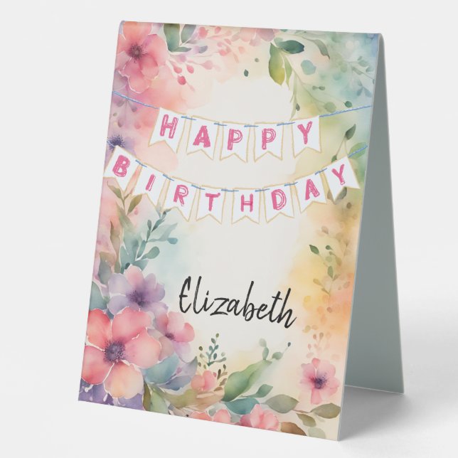 Customizable Happy Birthday Table Tent (Front)