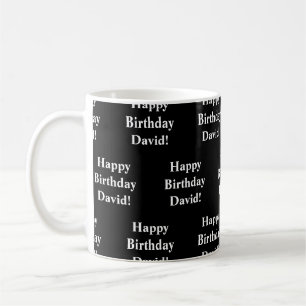 Customizable Happy Birthday Text Black & White Coffee Mug