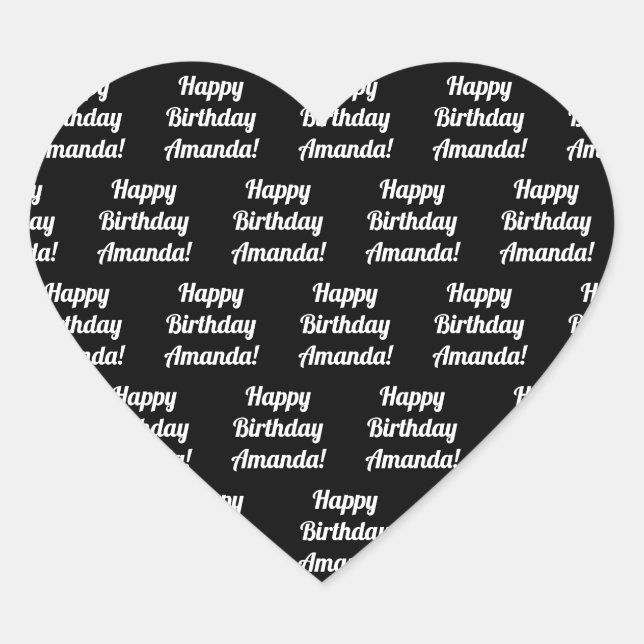 Customizable Happy Birthday Text | Black & White Heart Sticker (Front)