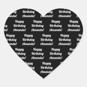 Customizable Happy Birthday Text   Black & White Heart Sticker