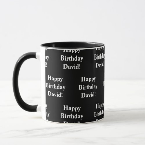 Customizable Happy Birthday Text  Black  White Mug