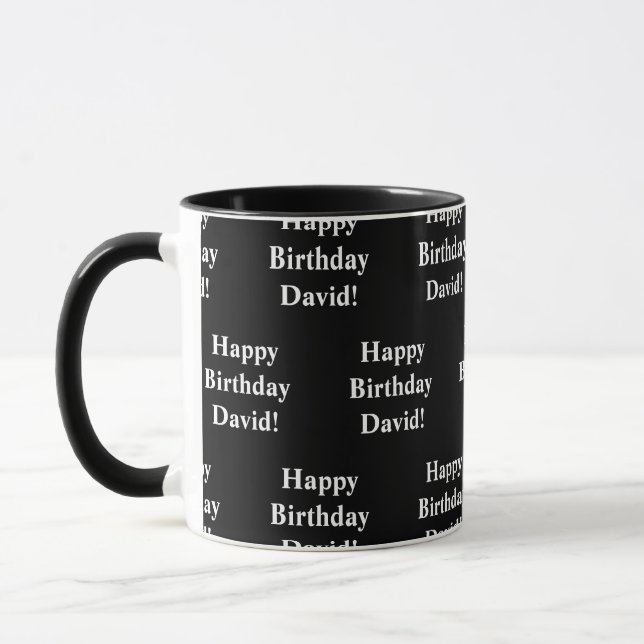 Customizable Happy Birthday Text | Black & White Mug (Left)