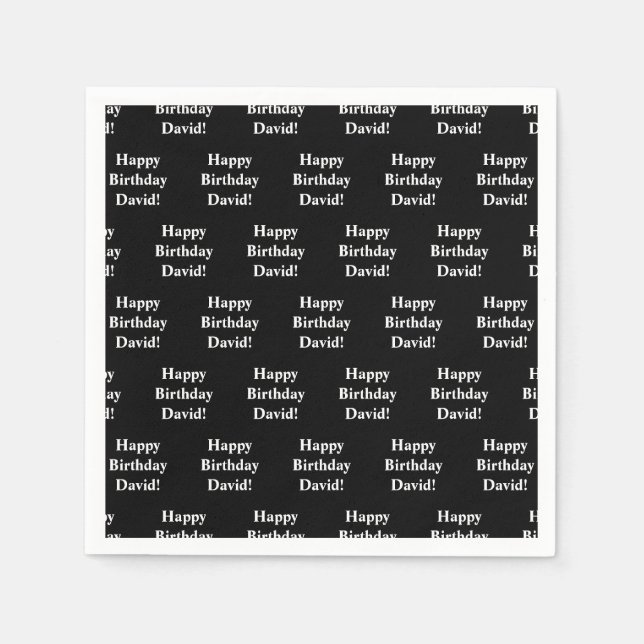 Customizable Happy Birthday Text | Black & White Napkins (Front)
