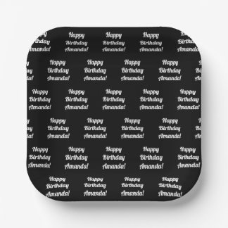 Customizable Happy Birthday Text | Black & White Paper Plates