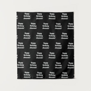 Customizable Happy Birthday Text Black & White Tapestry