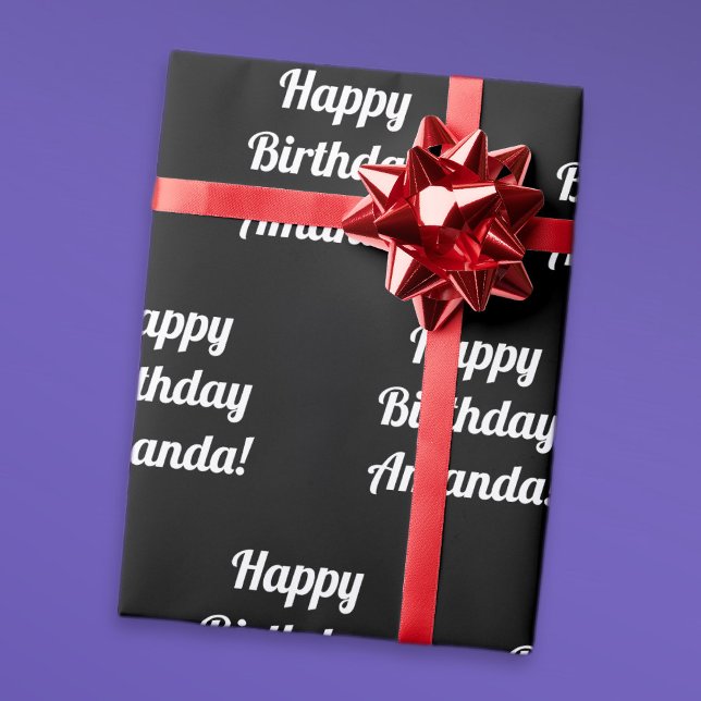Customizable Happy Birthday Text | Black & White Wrapping Paper (Creator Uploaded)