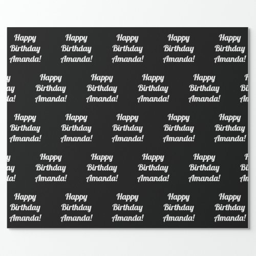 Customizable Happy Birthday Text  Black  White Wrapping Paper