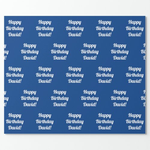 Customizable Happy Birthday Text  Blue  White Wrapping Paper