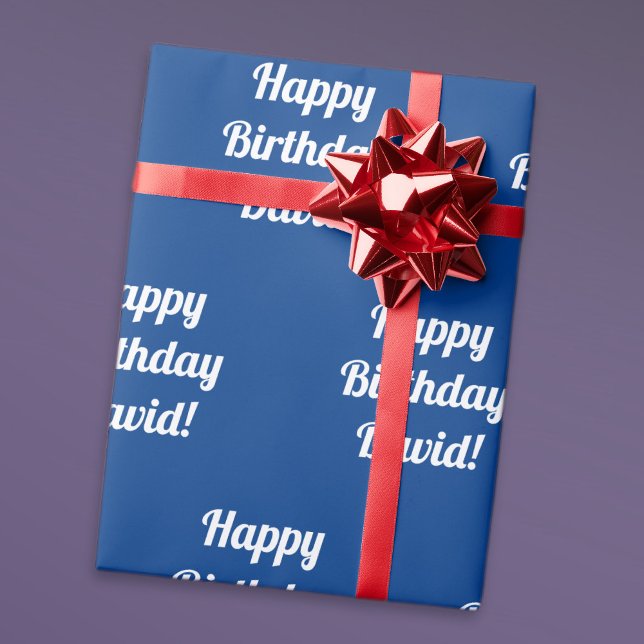 Customizable Happy Birthday Text | Blue & White Wrapping Paper (Creator Uploaded)