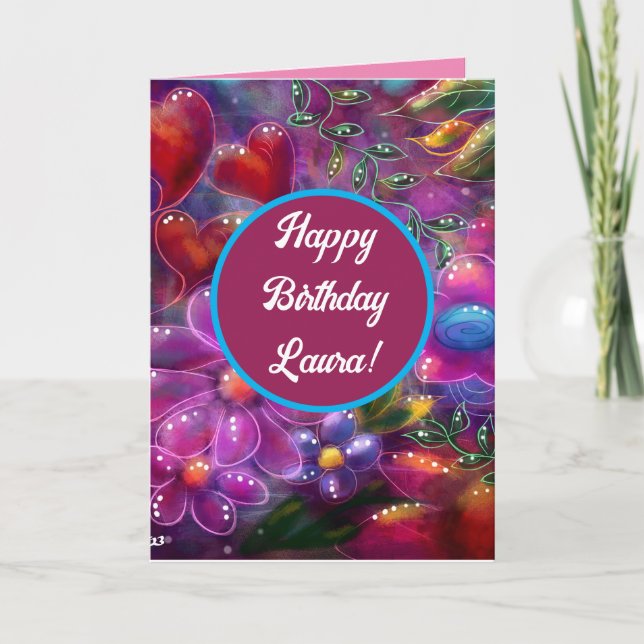 Customizable Happy Birthday Whimsical Floral Card (Front)