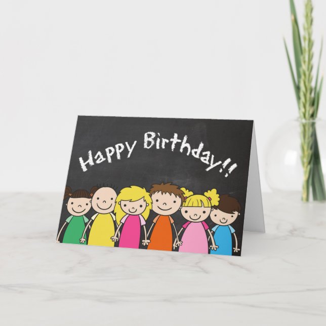 Customizable Happy Birthday with Chalkboard Kids Card (Front)