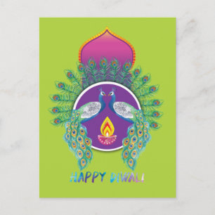 😍 Customizable Happy Diwali with peacocks Postcard