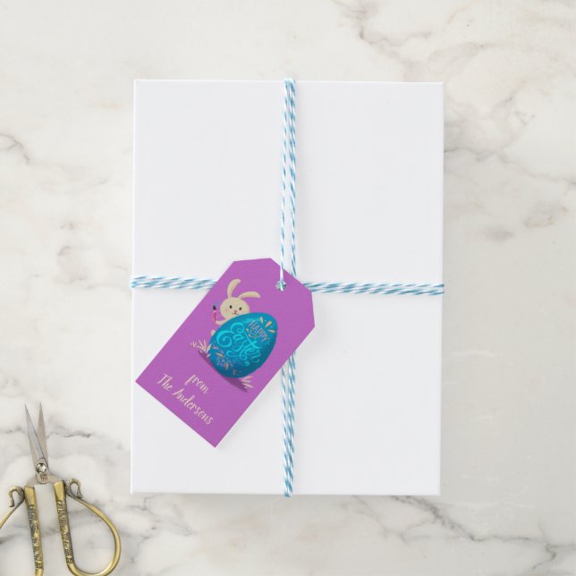 Customizable Happy Easter Bunny Painting Egg Gift Tags (With Twine)
