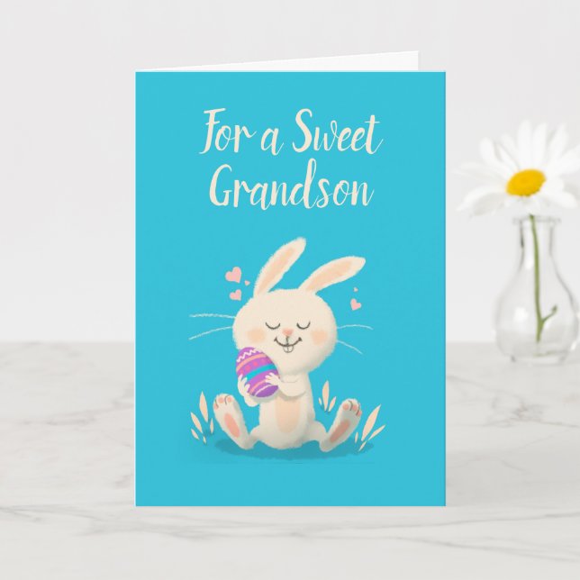 Customizable Happy Easter Card Bunny Holding Egg (Small Plant)
