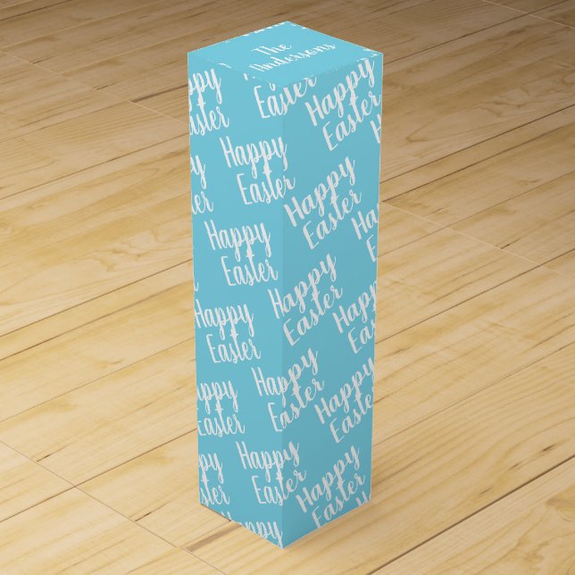 Customizable Happy Easter Light Blue Wine Box (Front)