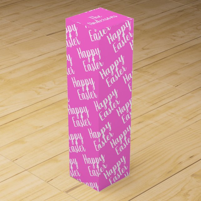 Customizable Happy Easter Pink Wine Box (Front)