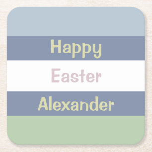 Customizable Happy Easter Text Square Paper Coaster