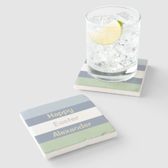 Customizable Happy Easter Text Stone Coaster (Side)