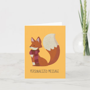 Customizable Happy Fox in Red Scarf Thank You Card