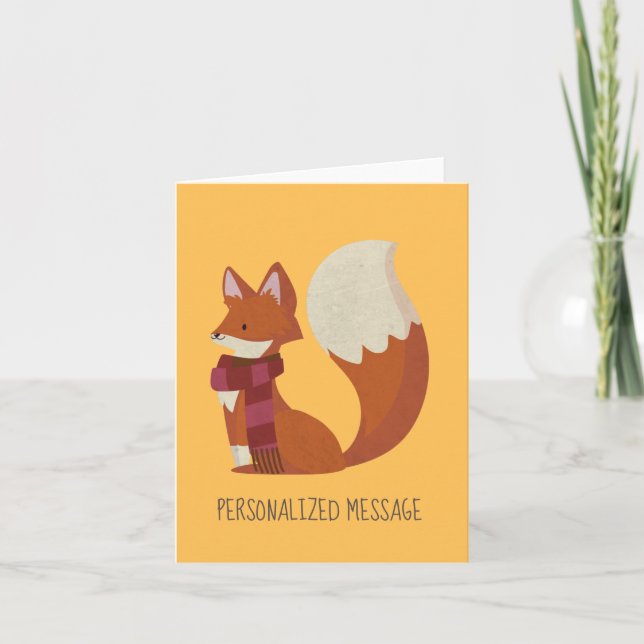 Customizable Happy Fox in Red Scarf Thank You Card (Front)