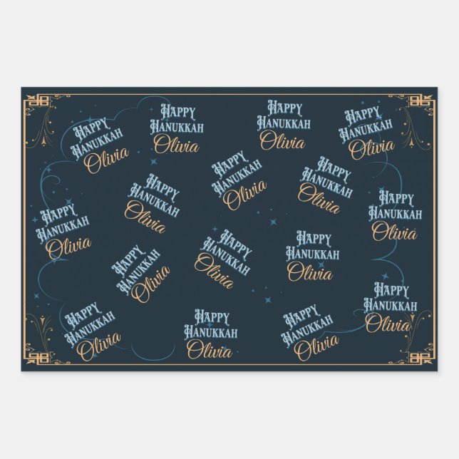 Customizable Happy Hanukkah Wrapping Paper Gift (Front)