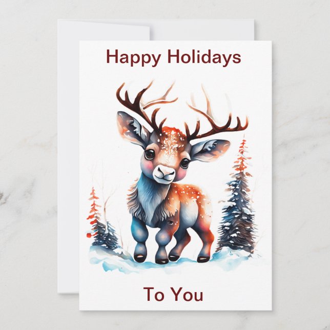 Customizable Happy Holidays Reindeer, Christmas  Holiday Card (Front)