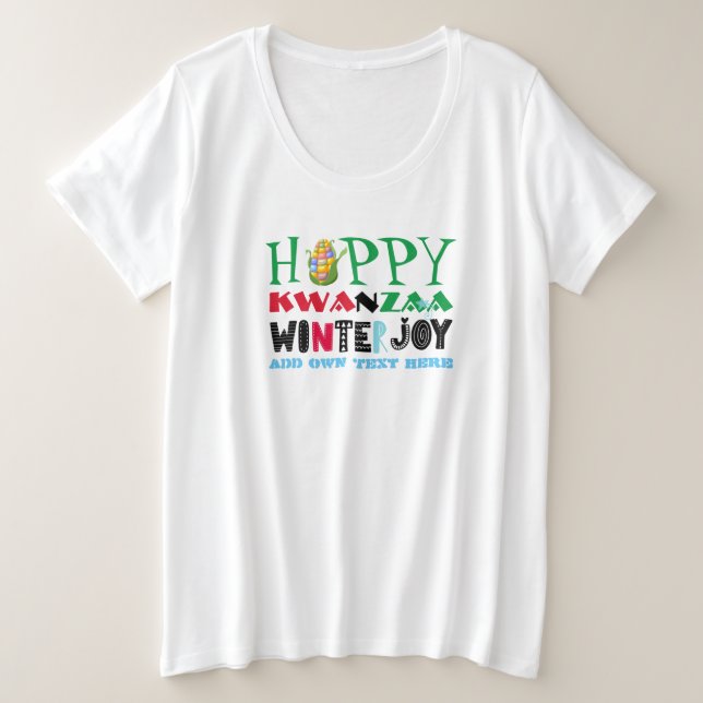 Customizable Happy KWANZAA Winter JOY Plus Size T-Shirt (Design Front)