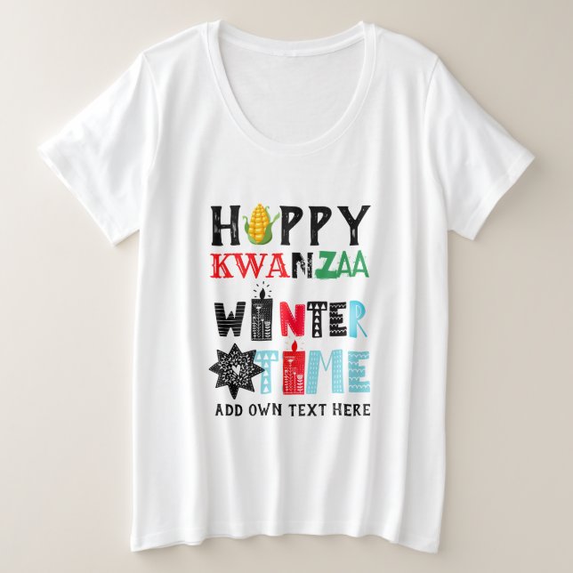Customizable Happy KWANZAA Winter Time Candles Plus Size T-Shirt (Design Front)
