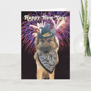 Customizable Happy New Year Dog Card by myrtieshuman at Zazzle