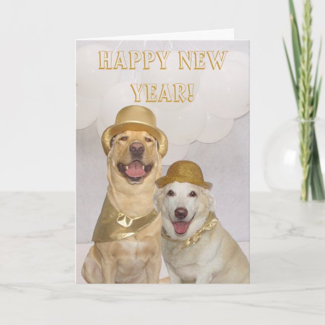 Customizable Happy New Year Lab/Dogs Holiday Card (Front)