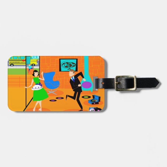 Customizable Happy Retro Parents Luggage Tag (Front Horizontal)