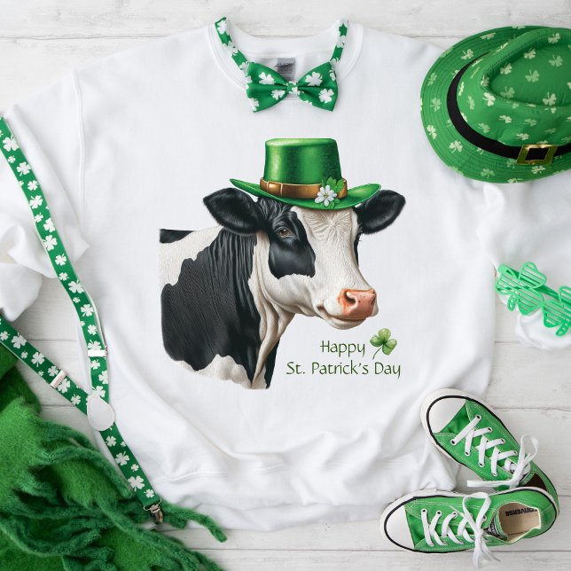 Customizable Happy St. Patrick's Day Shamrock Cow T-Shirt (Creator Uploaded)