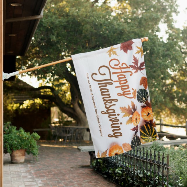 Customizable Happy Thanksgiving Pumpkin Patch House Flag (In SItu)