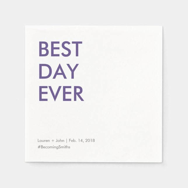 Customizable hashtag best day ever wedding napkins (Front)