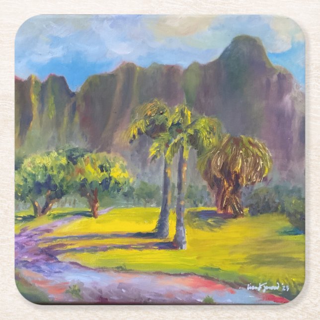 Customizable Hawaiian Kualoa Ranch Square Paper Coaster (Front)