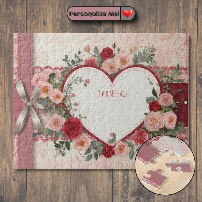Customizable Heart and Rose Jigsaw Puzzle (Customizable Heart and Rose Jigsaw Puzzle)