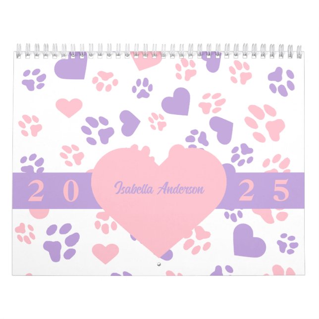 Customizable Heart & Cat Paw Prints Calendar (Cover)