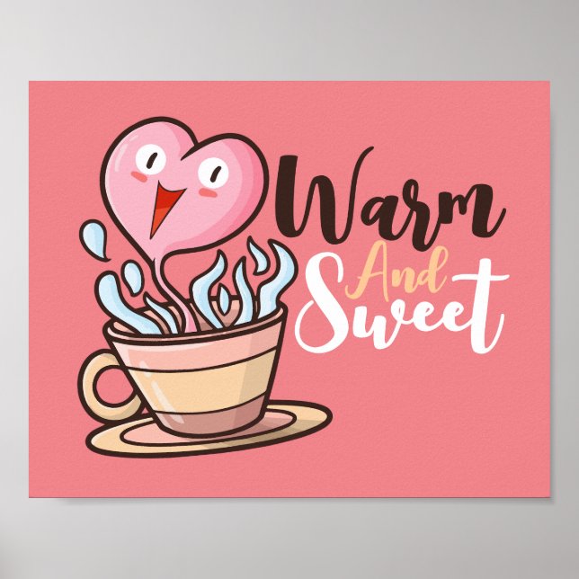 Customizable Heart Coffee Aroma Cartoon Poster (Front)