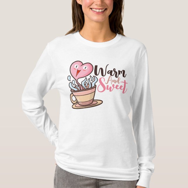 Customizable Heart Coffee Aroma Cartoon T-Shirt (Front)