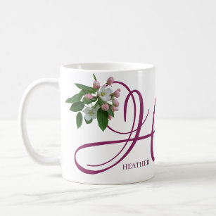 Customizable Heather name monogram pink floral  Coffee Mug